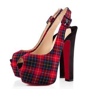 CHRISTIAN LOUBOUTIN Tartan Flannel Tartarina 160 Slingback Platform Pumps